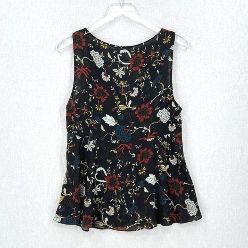 A.L.C. Purcell Floral Tank Top 10 Black Silk V Neck Sleeveless Ruffle Blouse - Picture 4 of 15